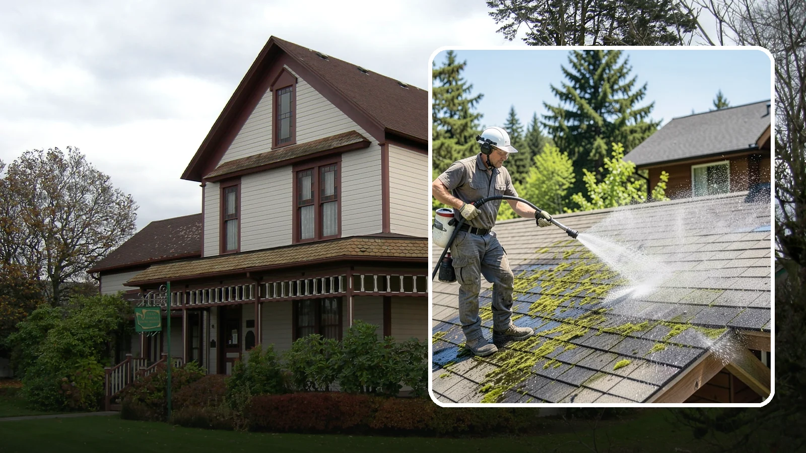 Cedar Shake Roof Cleaning in Sumner, Pierce County, WA - Gentle restoration cleaning for cedar shake and shingle roofs that removes moss while preserving the wood.