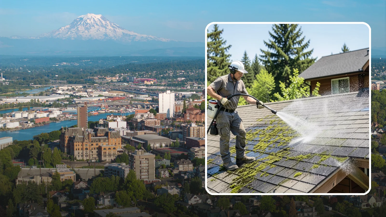 Cedar Shake Roof Cleaning in Tacoma, Pierce County, WA - Gentle restoration cleaning for cedar shake and shingle roofs that removes moss while preserving the wood.