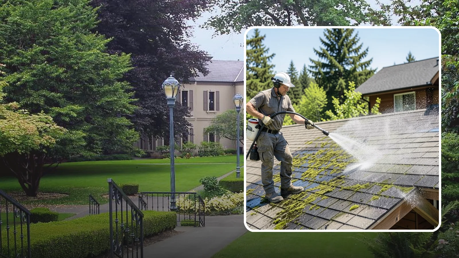 Cedar Shake Roof Cleaning in Woodinville, King County, WA - Gentle restoration cleaning for cedar shake and shingle roofs that removes moss while preserving the wood.