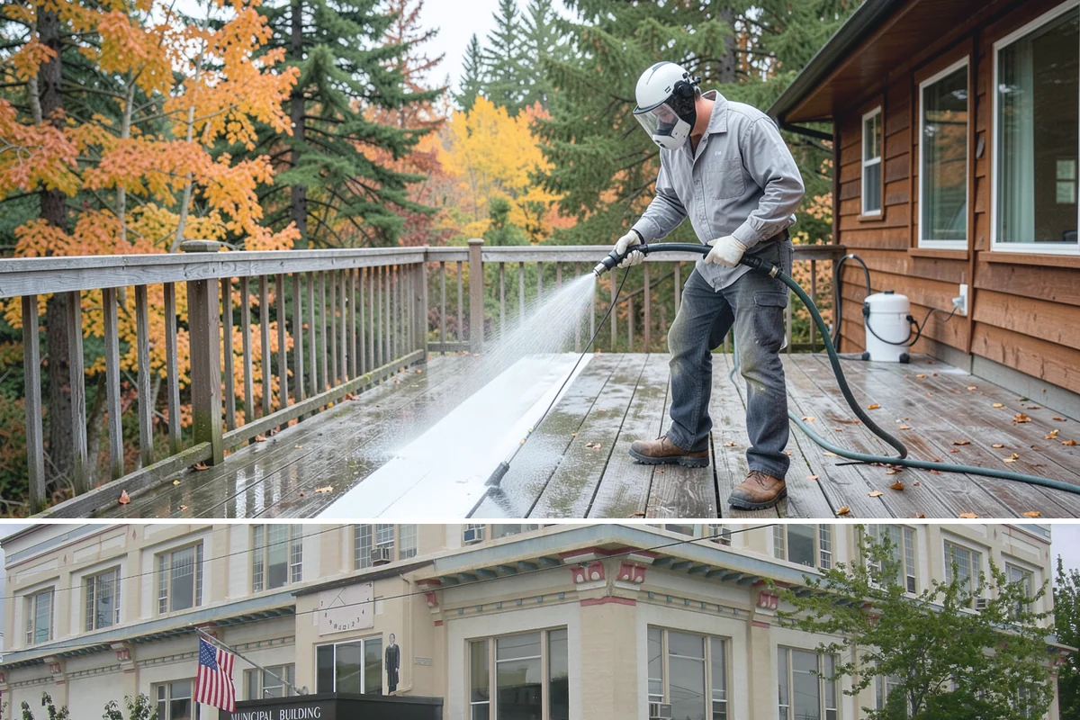 Cedar Siding Washing in Anacortes, Skagit County, WA - The dry months of summer are ideal so cedar dries completely and holds any new stain applied afterward.