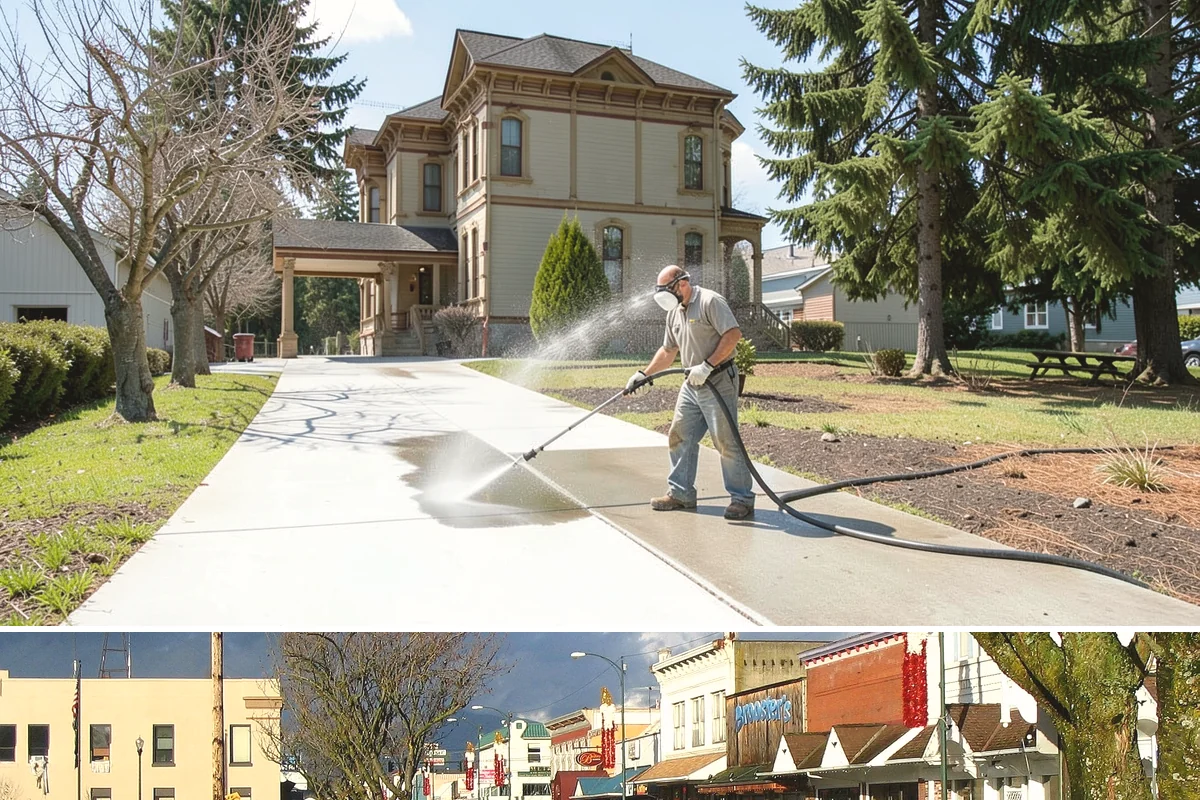 Cedar Siding Washing in Arlington, Snohomish County, WA - The dry months of summer are ideal so cedar dries completely and holds any new stain applied afterward.