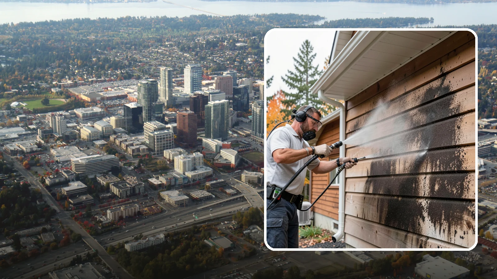 Cedar Siding Washing in Bellevue, King County, WA - Cedar siding washing carefully clears mildew and dark streaks from shakes and boards while protecting cedar's soft, natural...