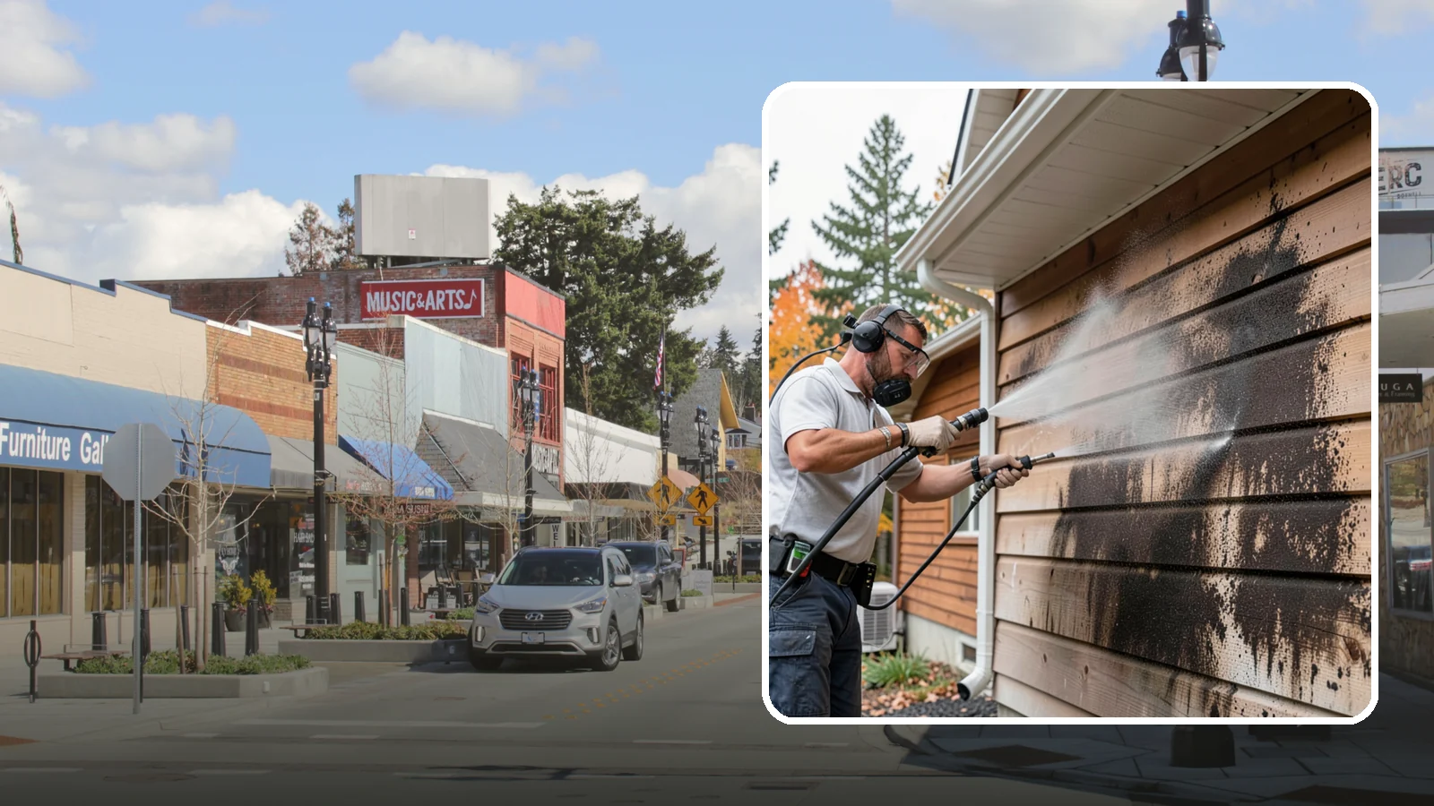 Cedar Siding Washing in Bothell, King County, WA - Cedar siding washing carefully clears mildew and dark streaks from shakes and boards while protecting cedar's soft, natural...
