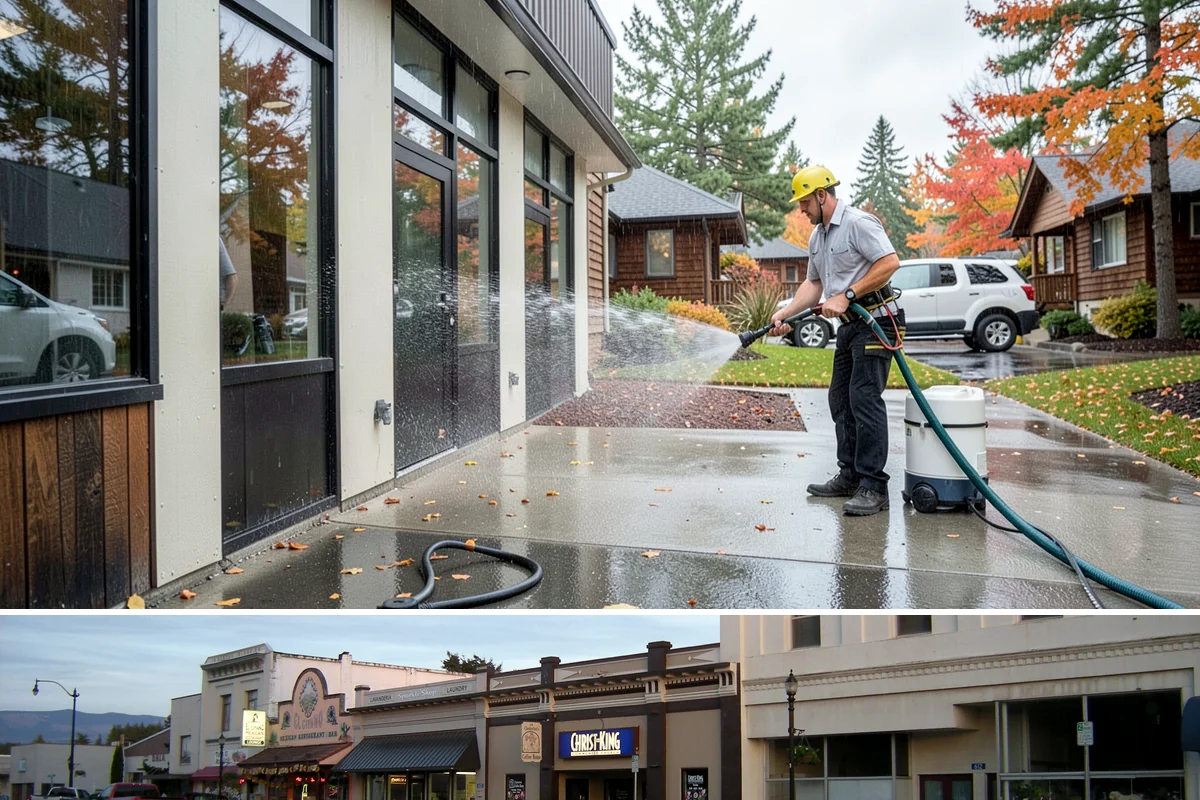 Cedar Siding Washing in Burlington, Skagit County, WA - The dry months of summer are ideal so cedar dries completely and holds any new stain applied afterward.