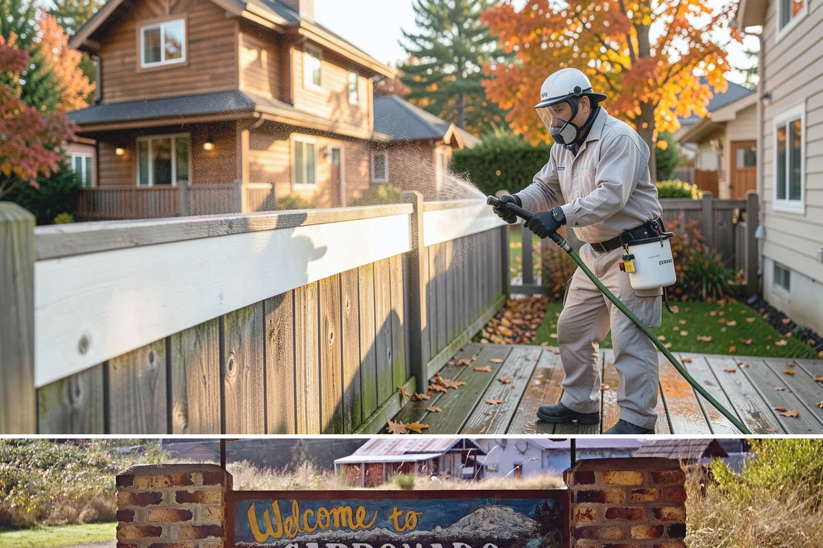 Cedar Siding Washing in Carbonado, Pierce County, WA - The dry months of summer are ideal so cedar dries completely and holds any new stain applied afterward.