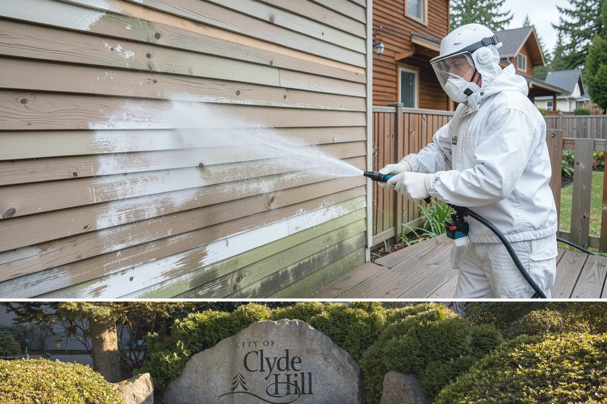 Cedar Siding Washing in Clyde Hill, King County, WA - The dry months of summer are ideal so cedar dries completely and holds any new stain applied afterward.
