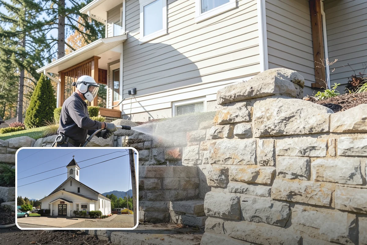 Cedar Siding Washing in Concrete, Skagit County, WA - Protects soft cedar fibers from pressure damage