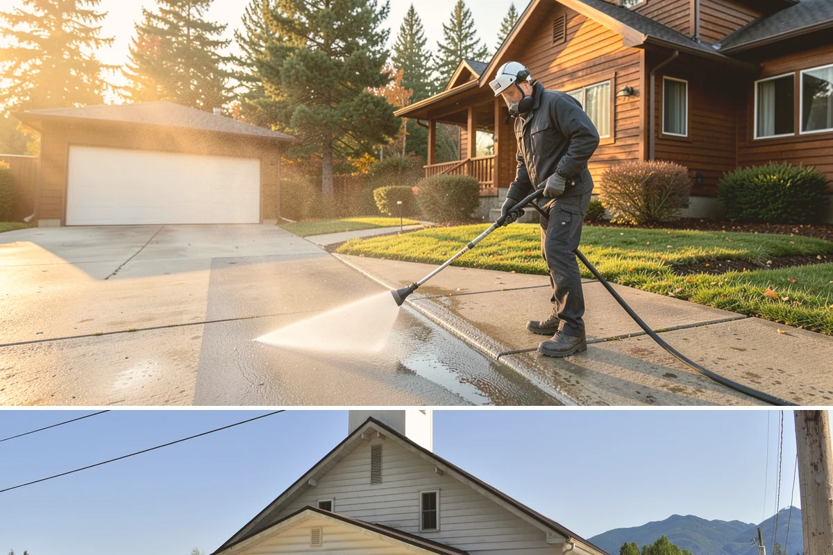 Cedar Siding Washing in Concrete, Skagit County, WA - The dry months of summer are ideal so cedar dries completely and holds any new stain applied afterward.