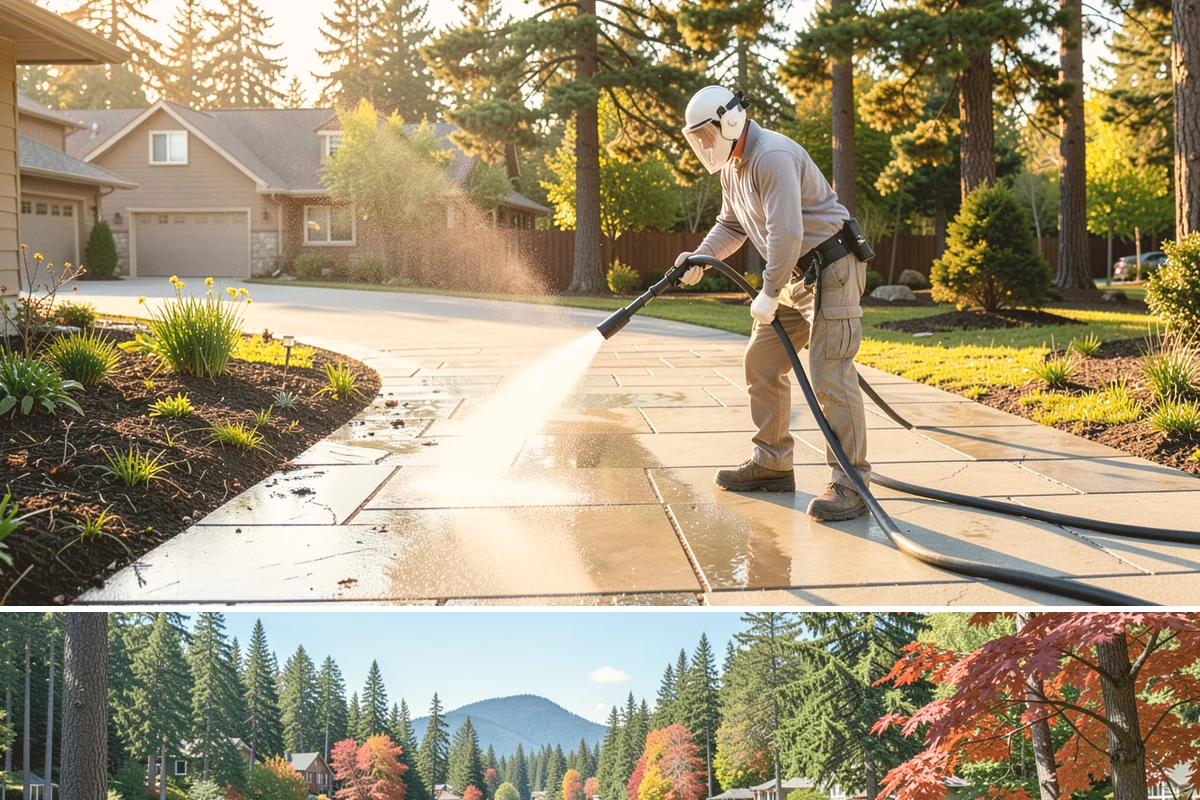 Cedar Siding Washing in Covington, King County, WA - The dry months of summer are ideal so cedar dries completely and holds any new stain applied afterward.