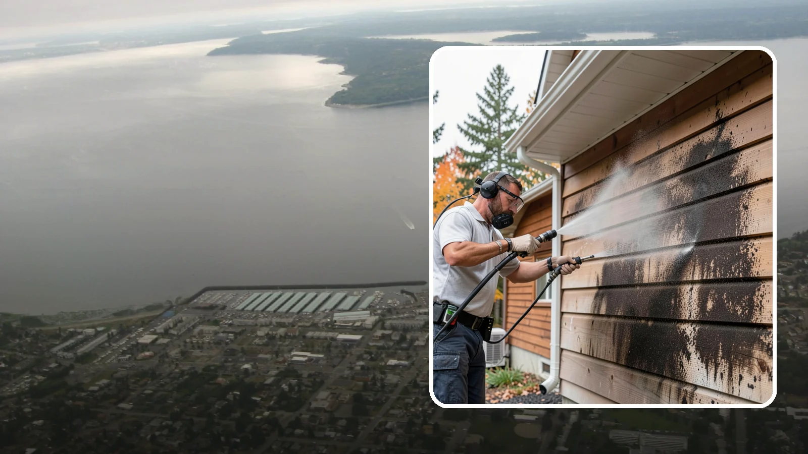 Cedar Siding Washing in Des Moines, King County, WA - Cedar siding washing carefully clears mildew and dark streaks from shakes and boards while protecting cedar's soft, natural...