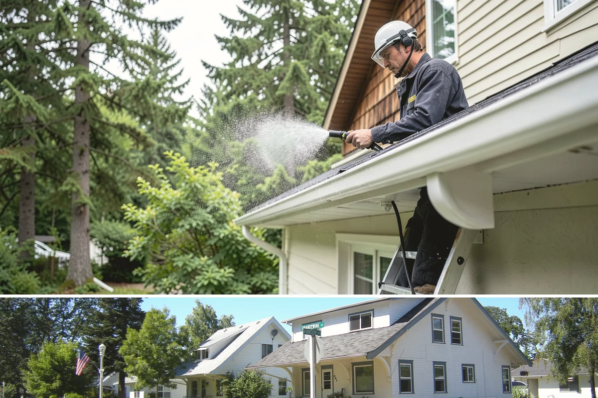 Cedar Siding Washing in DuPont, Pierce County, WA - The dry months of summer are ideal so cedar dries completely and holds any new stain applied afterward.