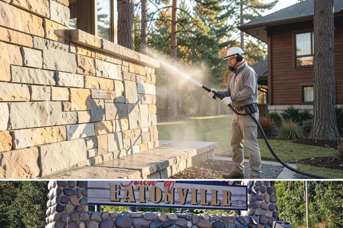 Cedar Siding Washing in Eatonville, Pierce County, WA - The dry months of summer are ideal so cedar dries completely and holds any new stain applied afterward.