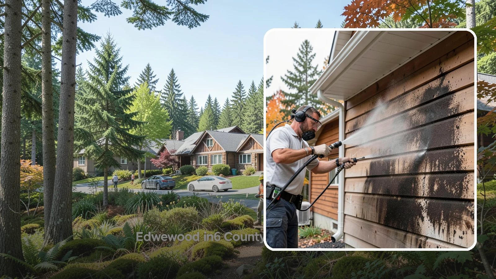 Cedar Siding Washing in Edgewood, Pierce County, WA - Cedar siding washing carefully clears mildew and dark streaks from shakes and boards while protecting cedar's soft, natural...