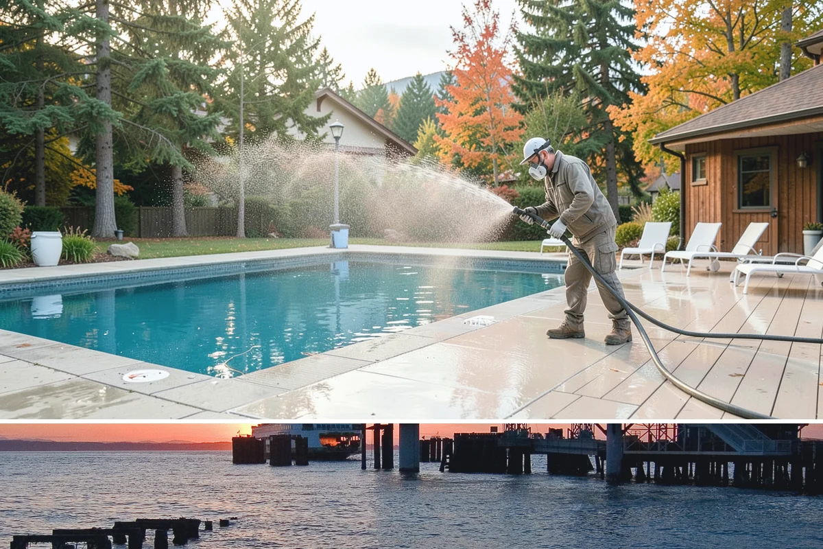 Cedar Siding Washing in Edmonds, Snohomish County, WA - The dry months of summer are ideal so cedar dries completely and holds any new stain applied afterward.