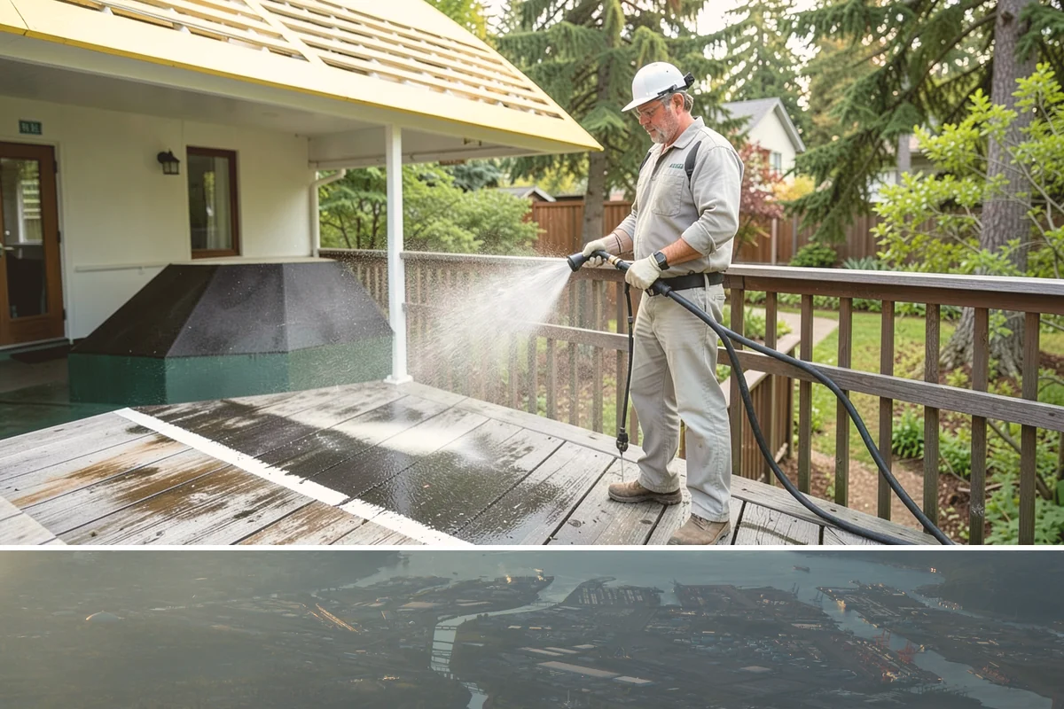 Cedar Siding Washing in Fife, Pierce County, WA - The dry months of summer are ideal so cedar dries completely and holds any new stain applied afterward.