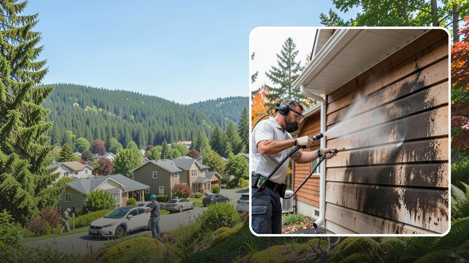 Cedar Siding Washing in Index, Snohomish County, WA - Cedar siding washing carefully clears mildew and dark streaks from shakes and boards while protecting cedar's soft, natural...