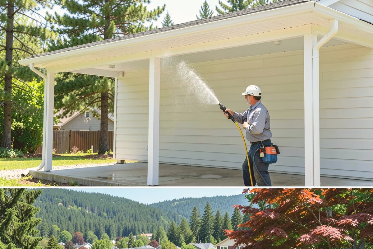 Cedar Siding Washing in Index, Snohomish County, WA - The dry months of summer are ideal so cedar dries completely and holds any new stain applied afterward.