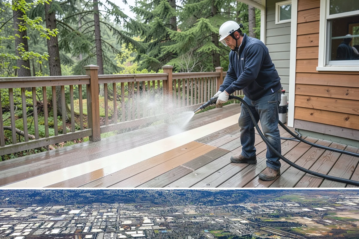 Cedar Siding Washing in Kent, King County, WA - The dry months of summer are ideal so cedar dries completely and holds any new stain applied afterward.