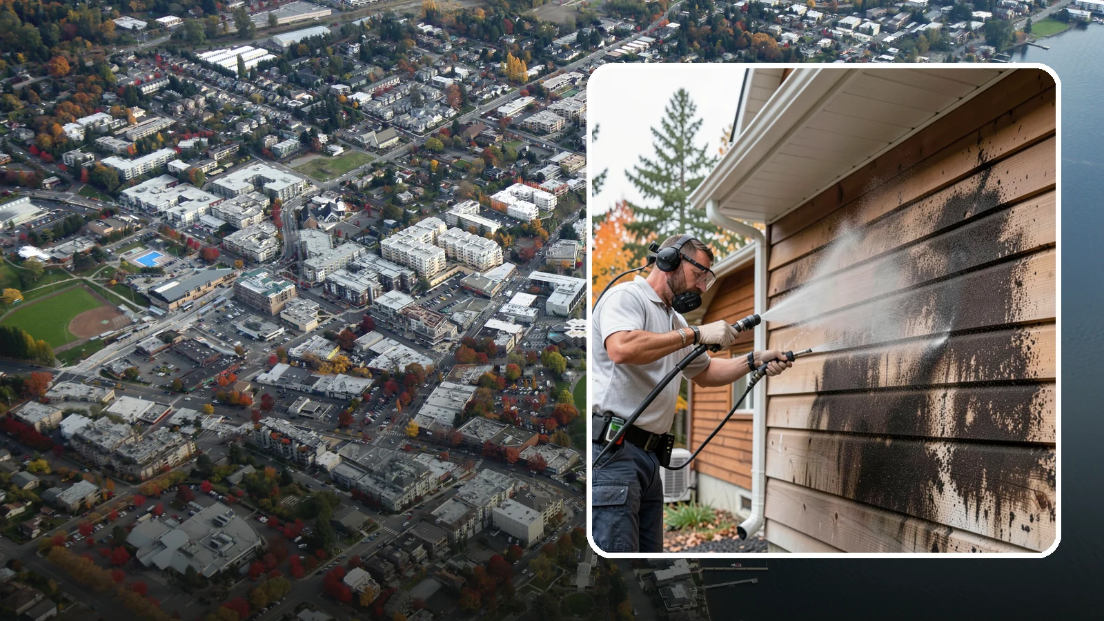 Cedar Siding Washing in Kirkland, King County, WA - Cedar siding washing carefully clears mildew and dark streaks from shakes and boards while protecting cedar's soft, natural...