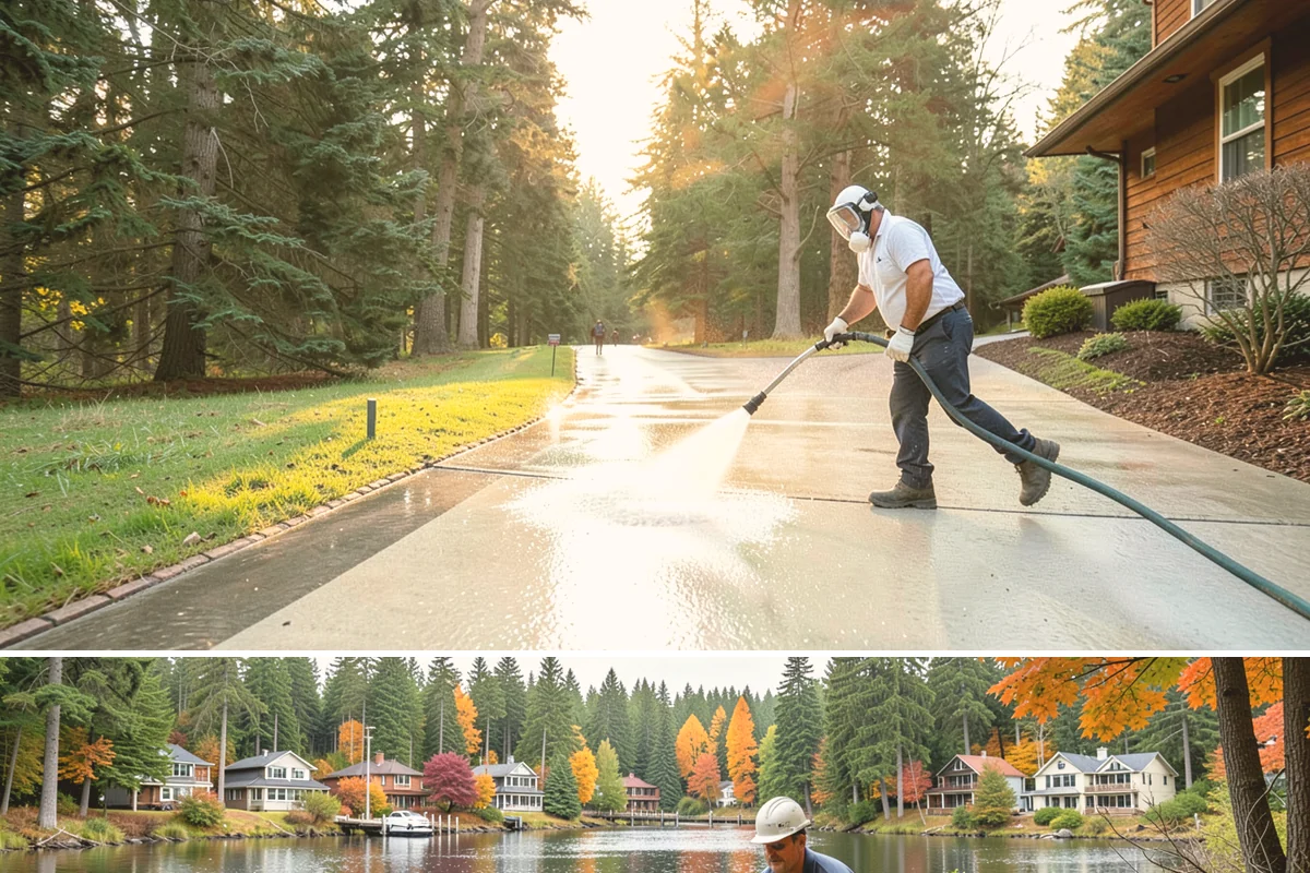 Cedar Siding Washing in La Conner, Skagit County, WA - The dry months of summer are ideal so cedar dries completely and holds any new stain applied afterward.
