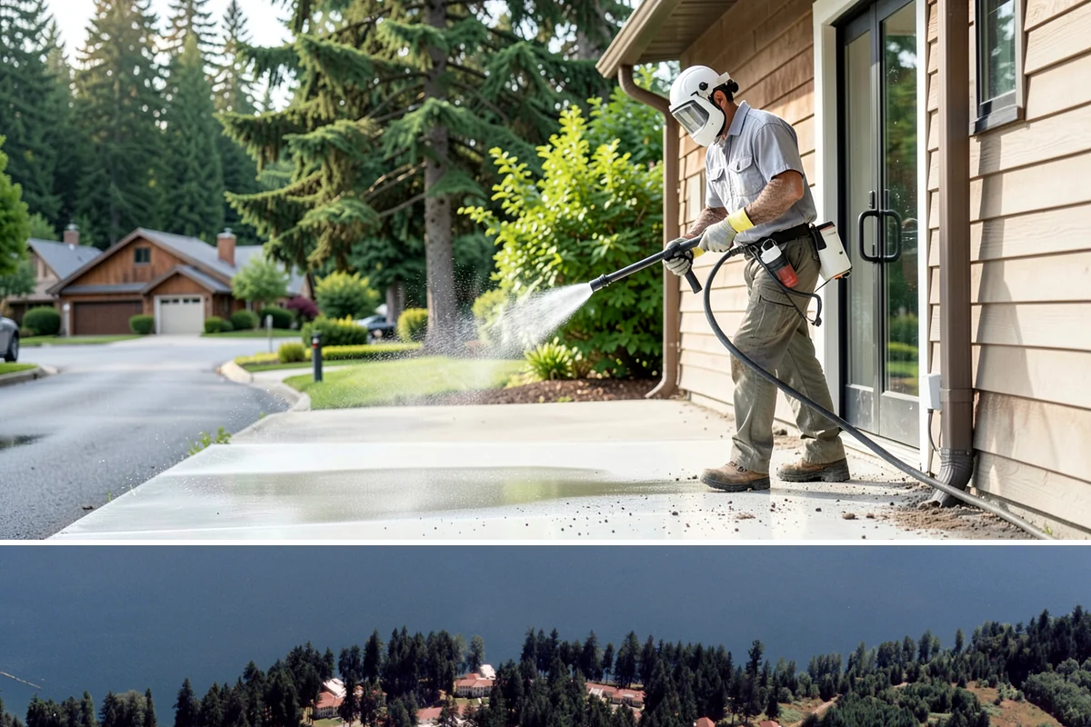Cedar Siding Washing in Lakewood, Pierce County, WA - The dry months of summer are ideal so cedar dries completely and holds any new stain applied afterward.
