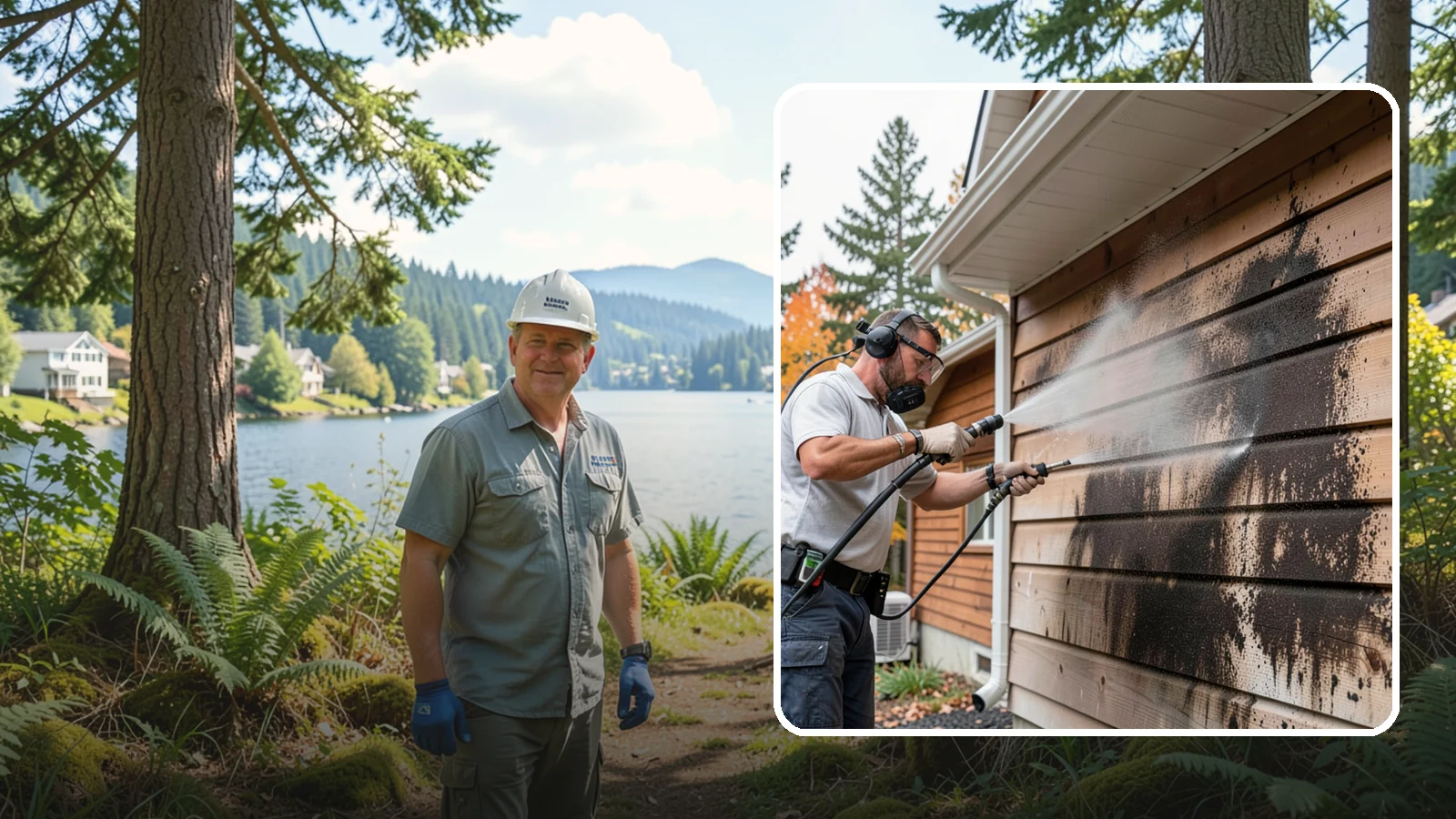 Cedar Siding Washing in Milton, King County, WA - Cedar siding washing carefully clears mildew and dark streaks from shakes and boards while protecting cedar's soft, natural...