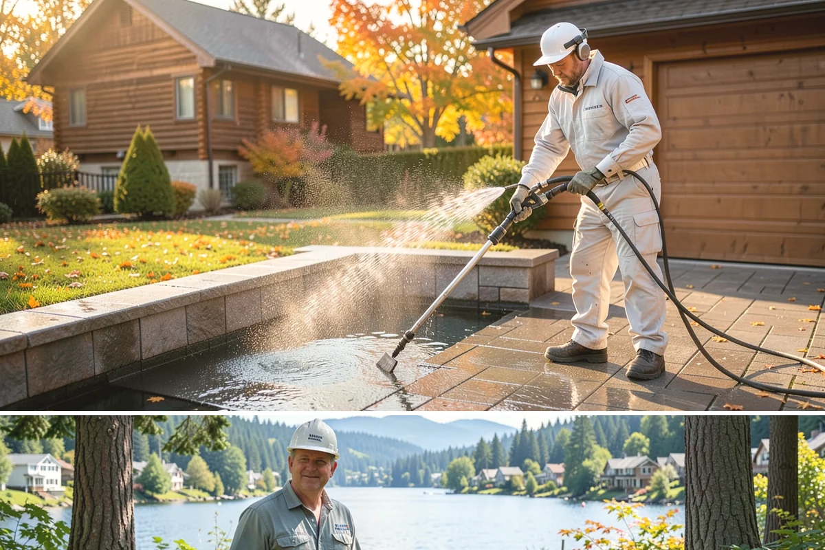 Cedar Siding Washing in Milton, King County, WA - The dry months of summer are ideal so cedar dries completely and holds any new stain applied afterward.