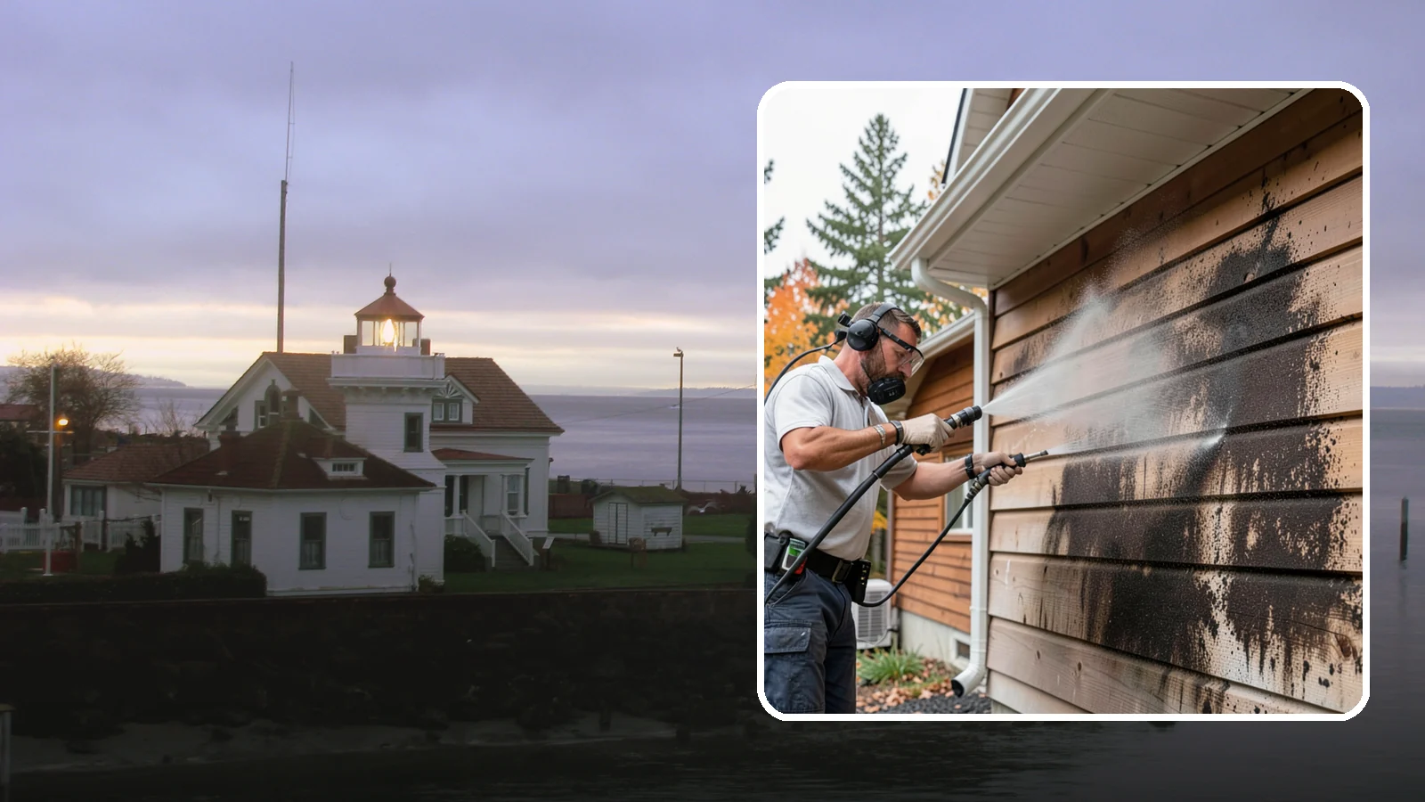 Cedar Siding Washing in Mukilteo, Snohomish County, WA - Cedar siding washing carefully clears mildew and dark streaks from shakes and boards while protecting cedar's soft, natural...