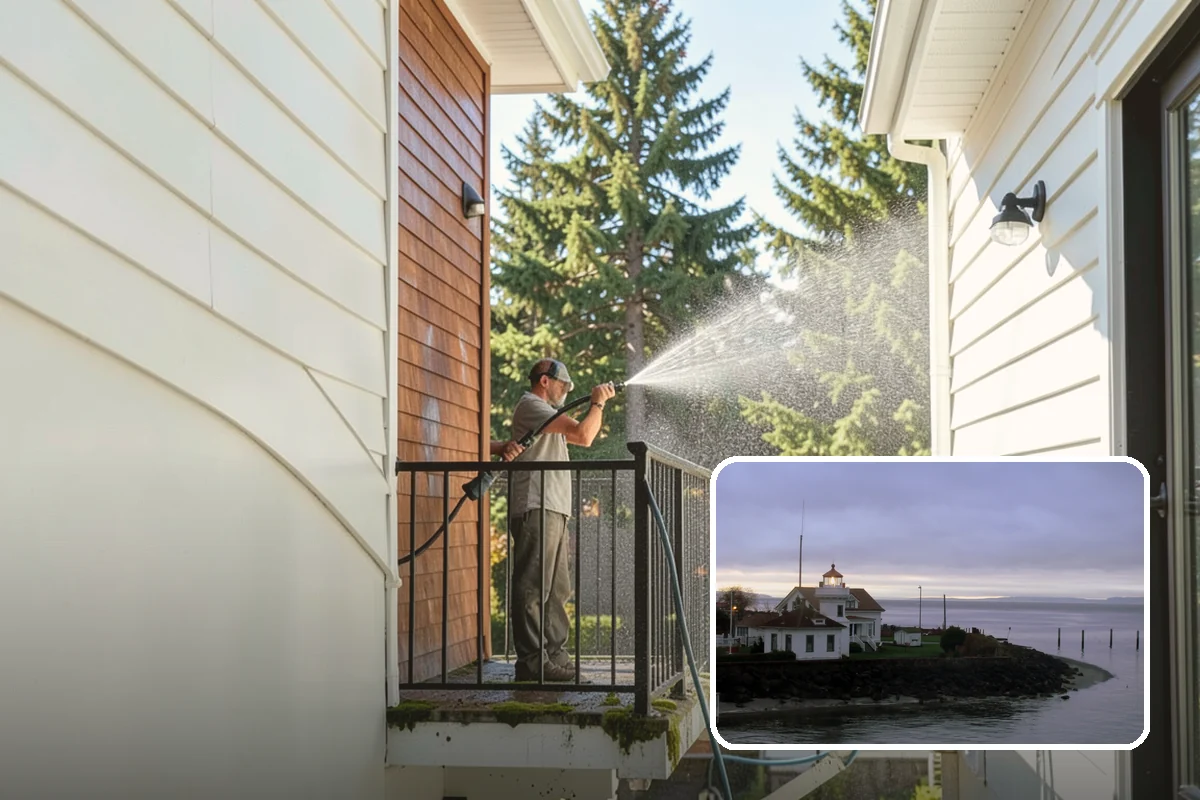 Cedar Siding Washing in Mukilteo, Snohomish County, WA - Protects soft cedar fibers from pressure damage