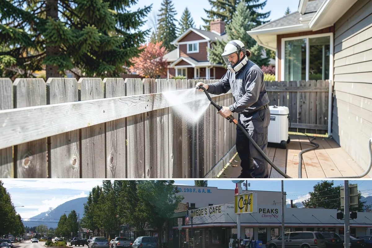 Cedar Siding Washing in North Bend, King County, WA - The dry months of summer are ideal so cedar dries completely and holds any new stain applied afterward.