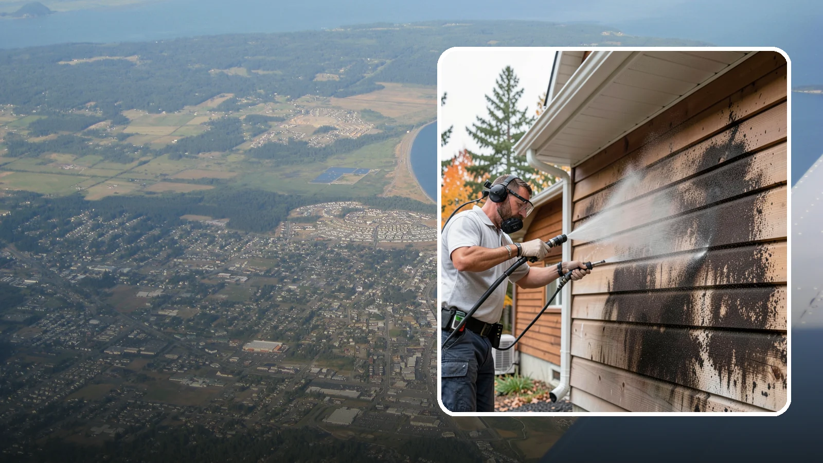 Cedar Siding Washing in Oak Harbor, Island County, WA - Cedar siding washing carefully clears mildew and dark streaks from shakes and boards while protecting cedar's soft, natural...