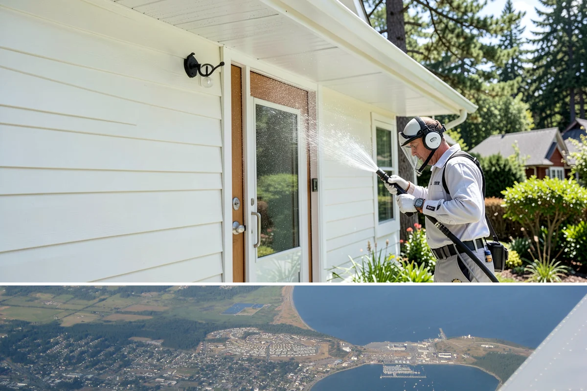 Cedar Siding Washing in Oak Harbor, Island County, WA - The dry months of summer are ideal so cedar dries completely and holds any new stain applied afterward.