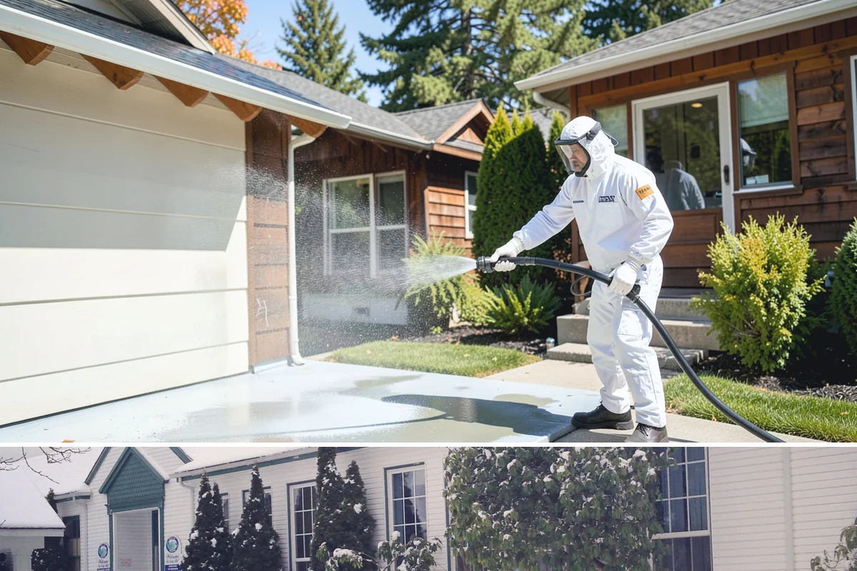 Cedar Siding Washing in Pacific, King County, WA - The dry months of summer are ideal so cedar dries completely and holds any new stain applied afterward.