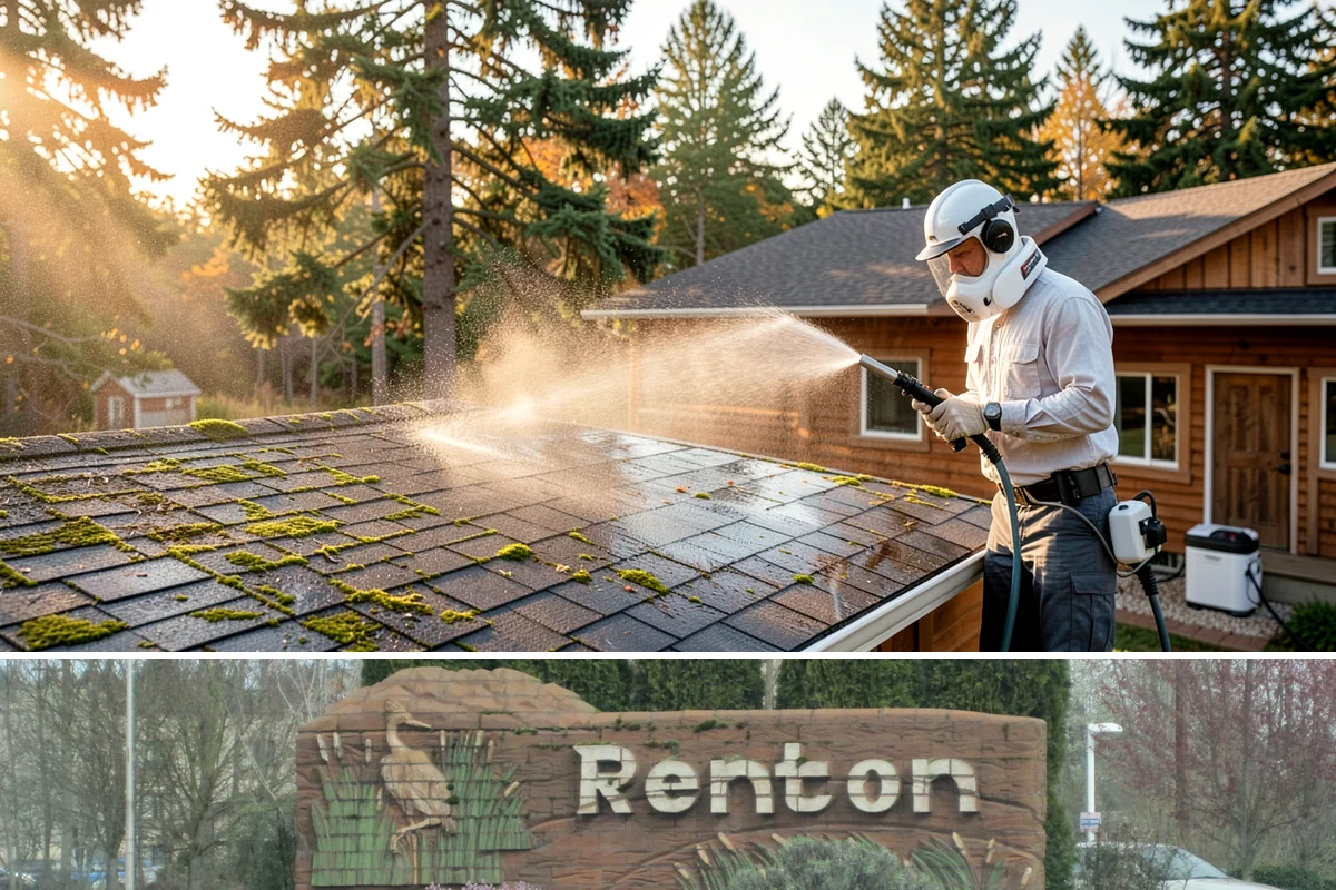 Cedar Siding Washing in Renton, King County, WA - The dry months of summer are ideal so cedar dries completely and holds any new stain applied afterward.