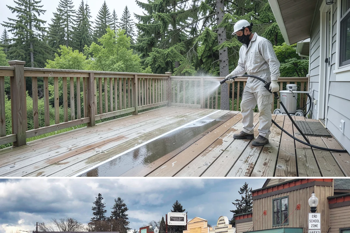 Cedar Siding Washing in Roy, Pierce County, WA - The dry months of summer are ideal so cedar dries completely and holds any new stain applied afterward.
