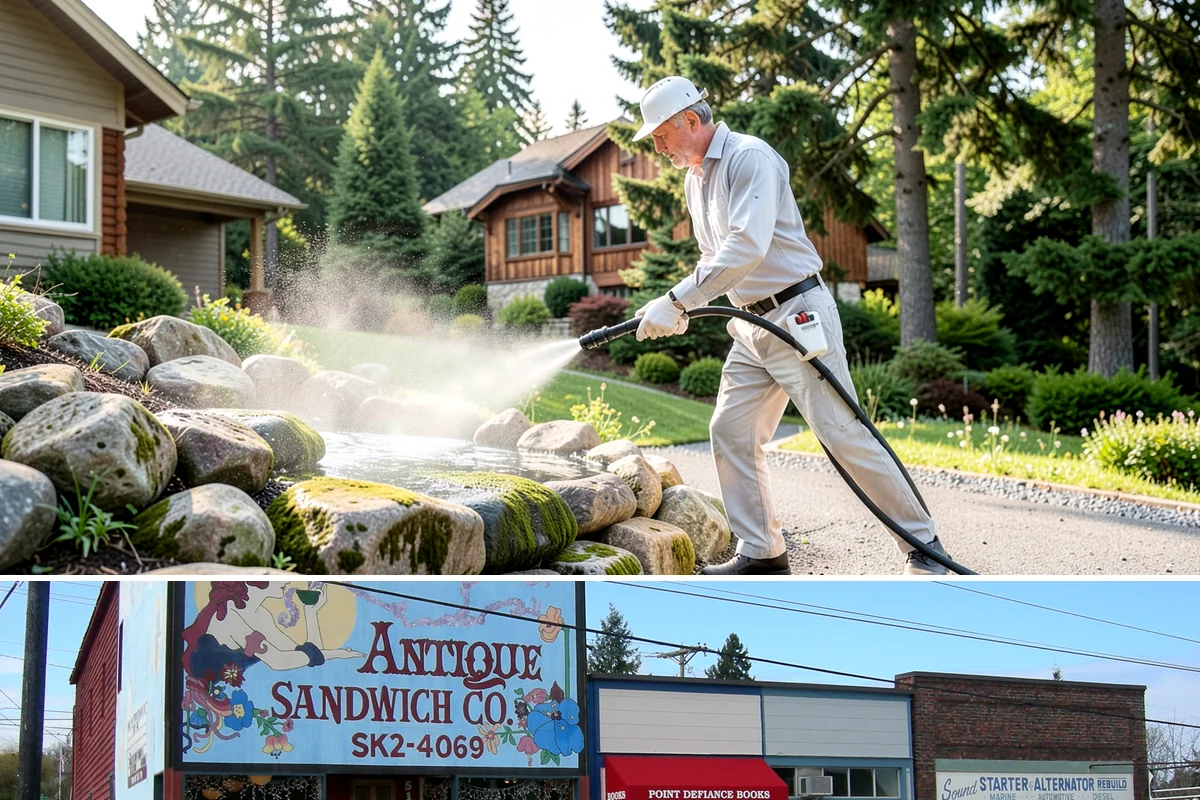 Cedar Siding Washing in Ruston, Pierce County, WA - The dry months of summer are ideal so cedar dries completely and holds any new stain applied afterward.