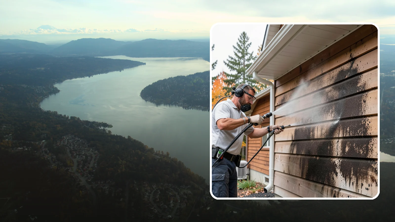 Cedar Siding Washing in Sammamish, King County, WA - Cedar siding washing carefully clears mildew and dark streaks from shakes and boards while protecting cedar's soft, natural...