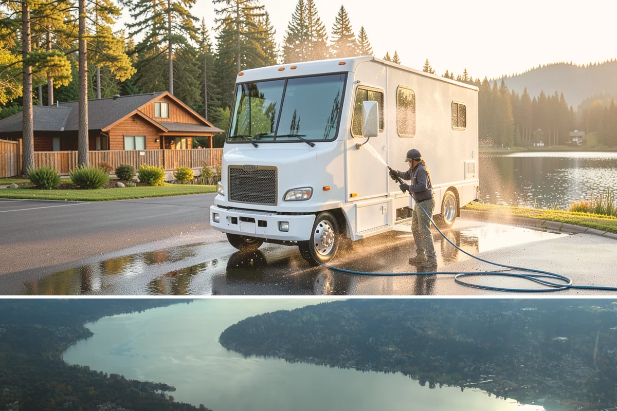 Cedar Siding Washing in Sammamish, King County, WA - The dry months of summer are ideal so cedar dries completely and holds any new stain applied afterward.