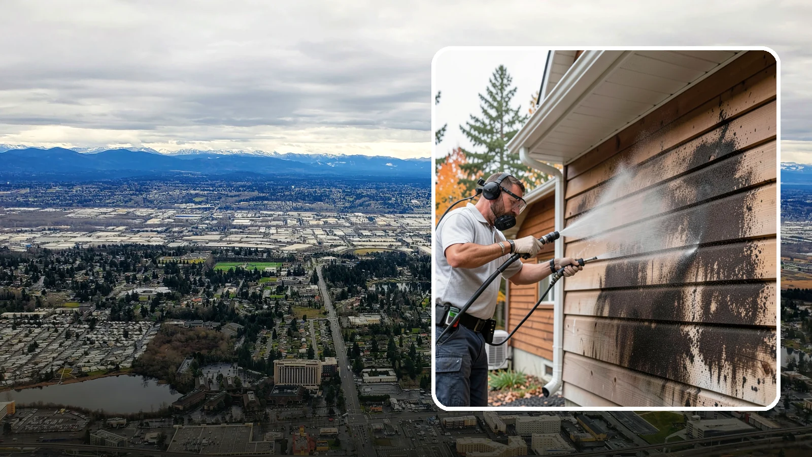 Cedar Siding Washing in SeaTac, King County, WA - Cedar siding washing carefully clears mildew and dark streaks from shakes and boards while protecting cedar's soft, natural...