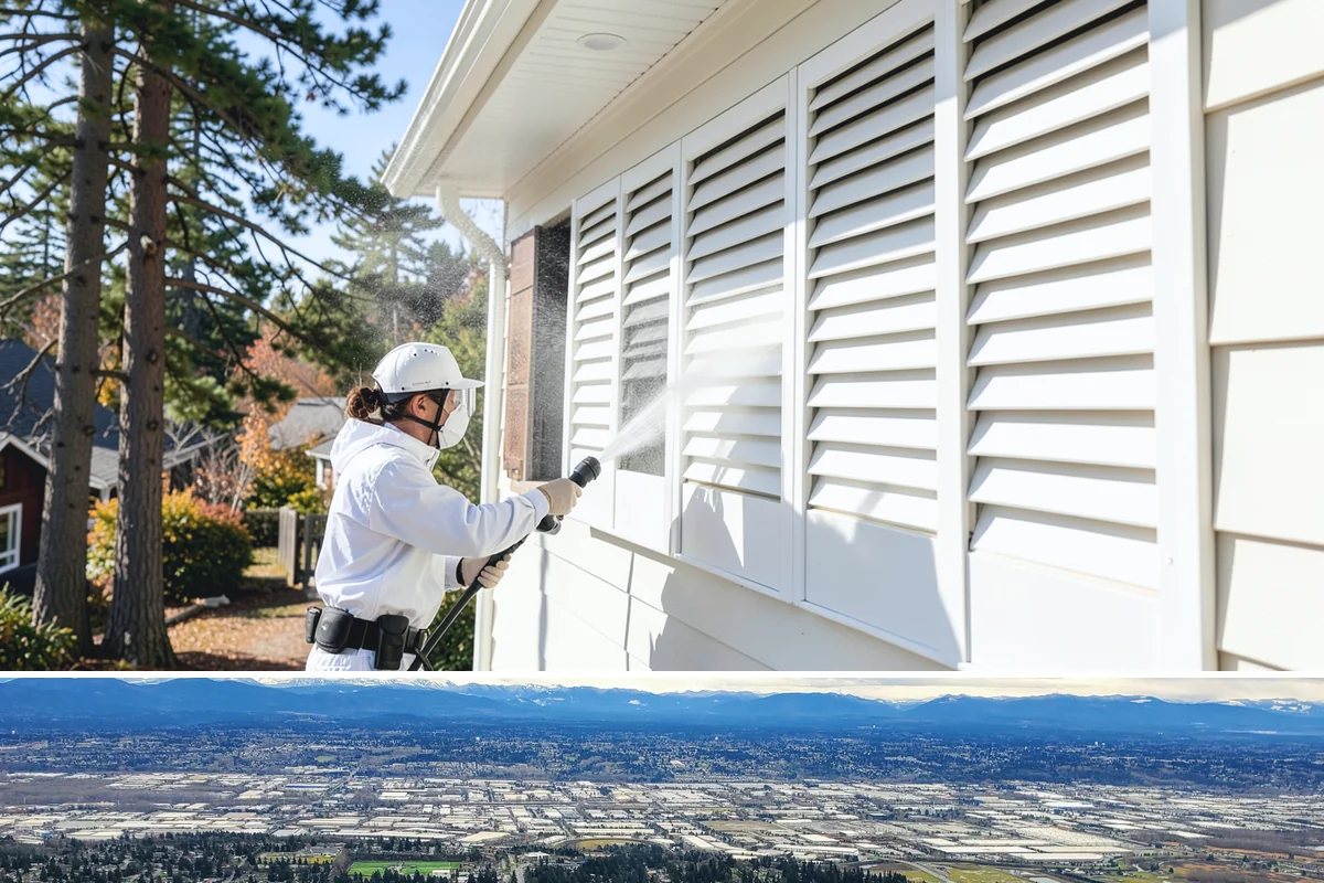 Cedar Siding Washing in SeaTac, King County, WA - The dry months of summer are ideal so cedar dries completely and holds any new stain applied afterward.