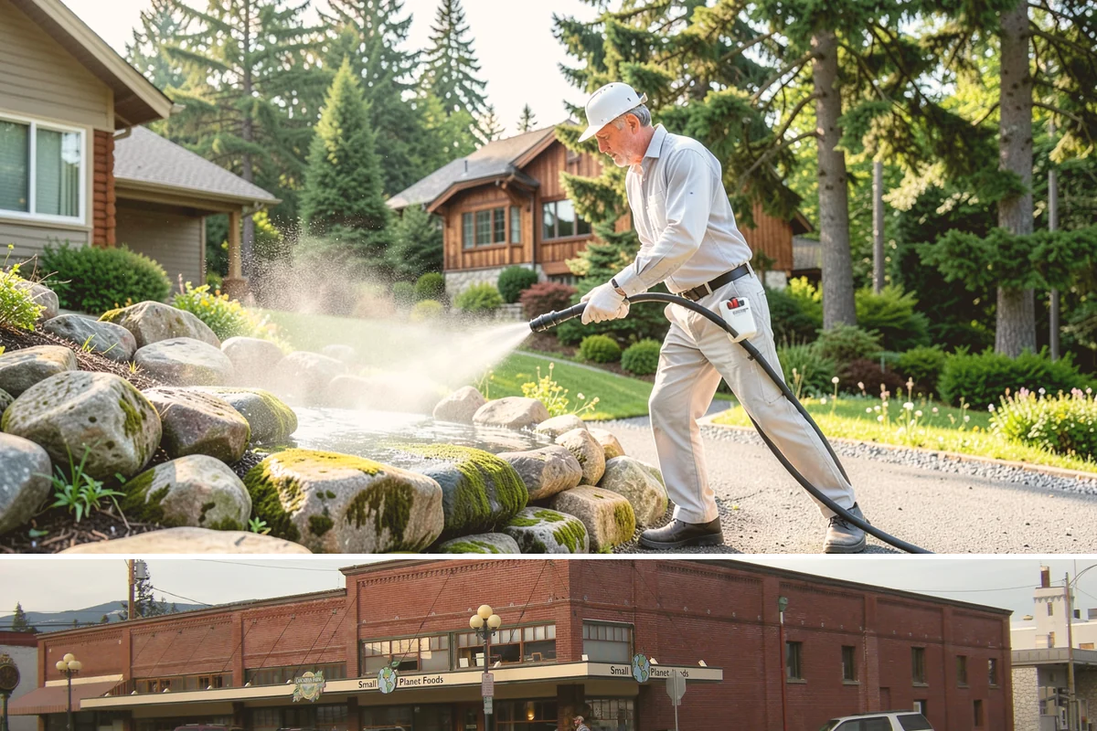 Cedar Siding Washing in Sedro-Woolley, Skagit County, WA - The dry months of summer are ideal so cedar dries completely and holds any new stain applied afterward.