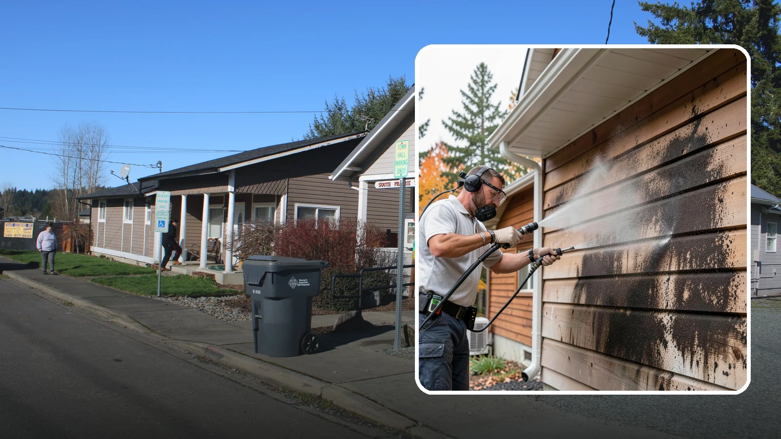Cedar Siding Washing in South Prairie, Pierce County, WA - Cedar siding washing carefully clears mildew and dark streaks from shakes and boards while protecting cedar's soft, natural...