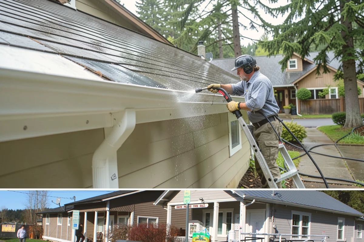 Cedar Siding Washing in South Prairie, Pierce County, WA - The dry months of summer are ideal so cedar dries completely and holds any new stain applied afterward.