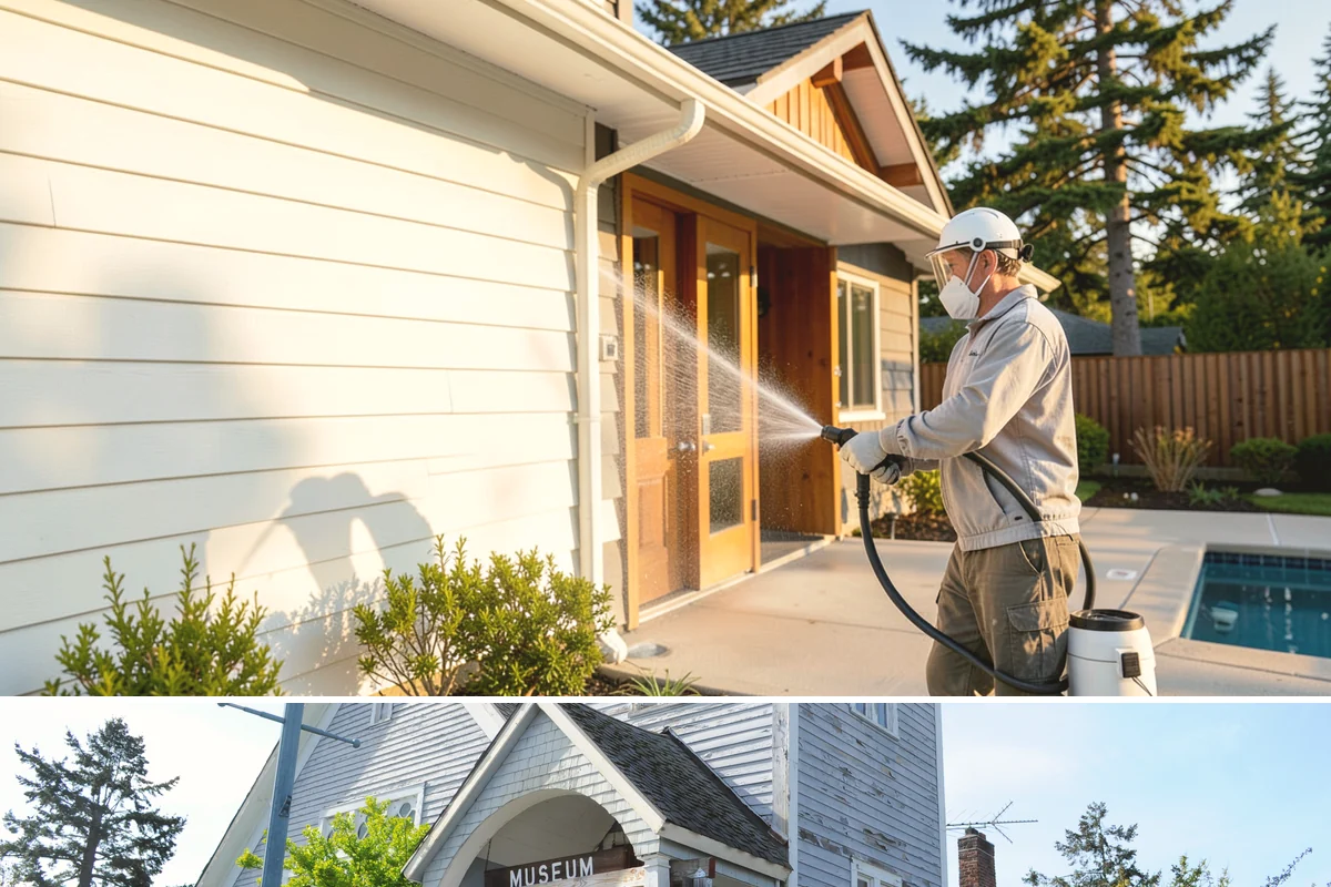 Cedar Siding Washing in Steilacoom, Pierce County, WA - The dry months of summer are ideal so cedar dries completely and holds any new stain applied afterward.