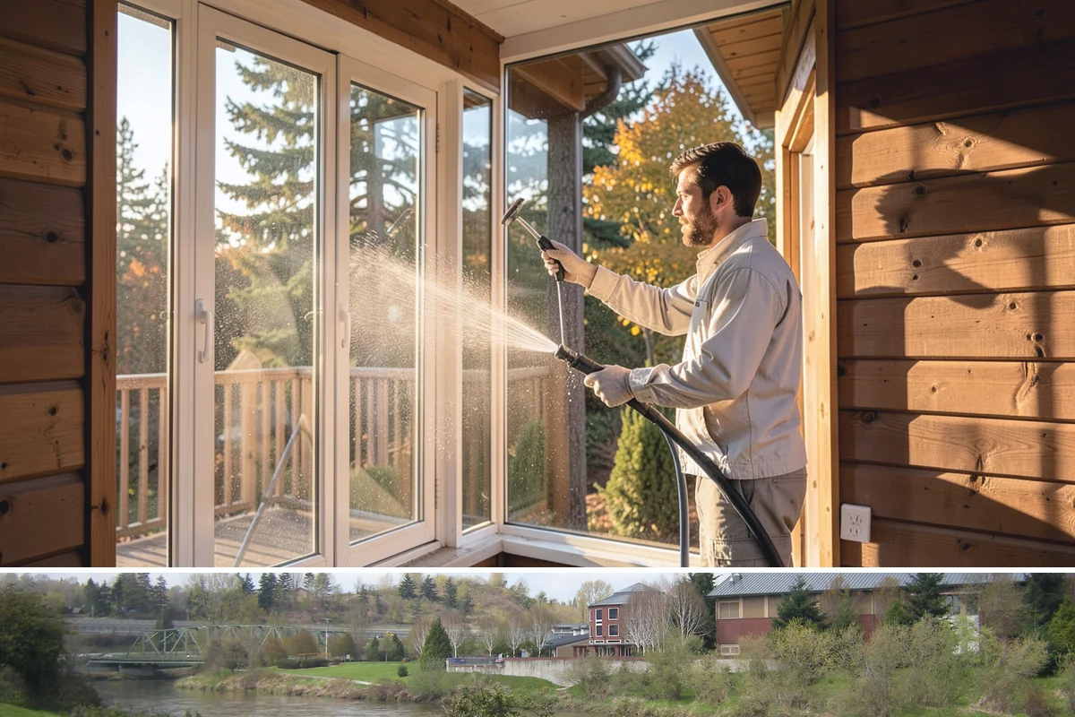 Cedar Siding Washing in Tukwila, King County, WA - The dry months of summer are ideal so cedar dries completely and holds any new stain applied afterward.