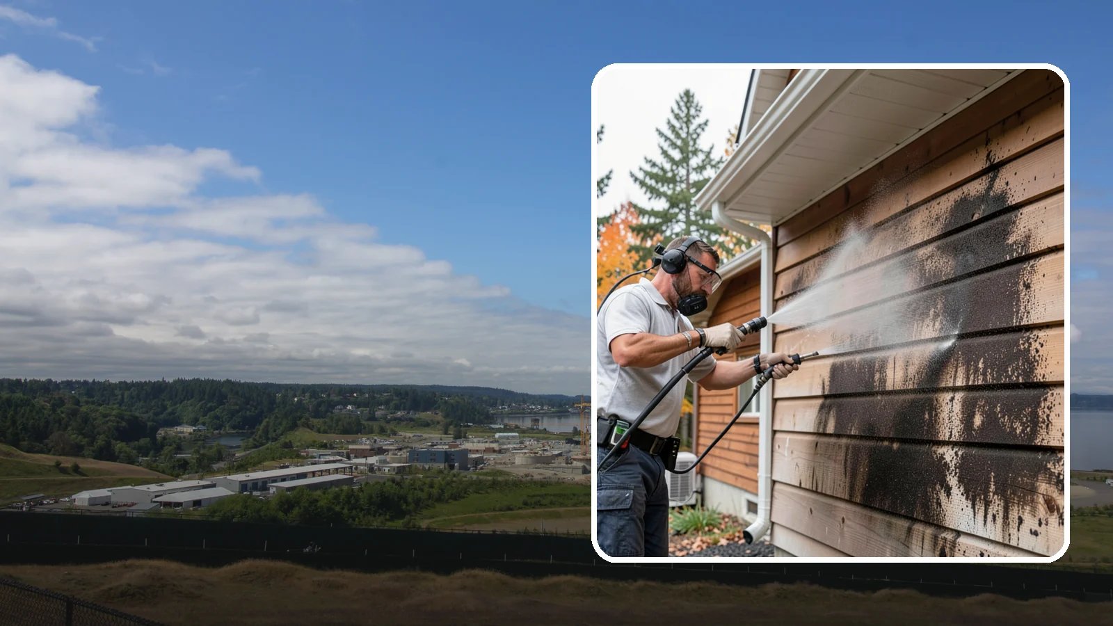 Cedar Siding Washing in University Place, Pierce County, WA - Cedar siding washing carefully clears mildew and dark streaks from shakes and boards while protecting cedar's soft, natural...