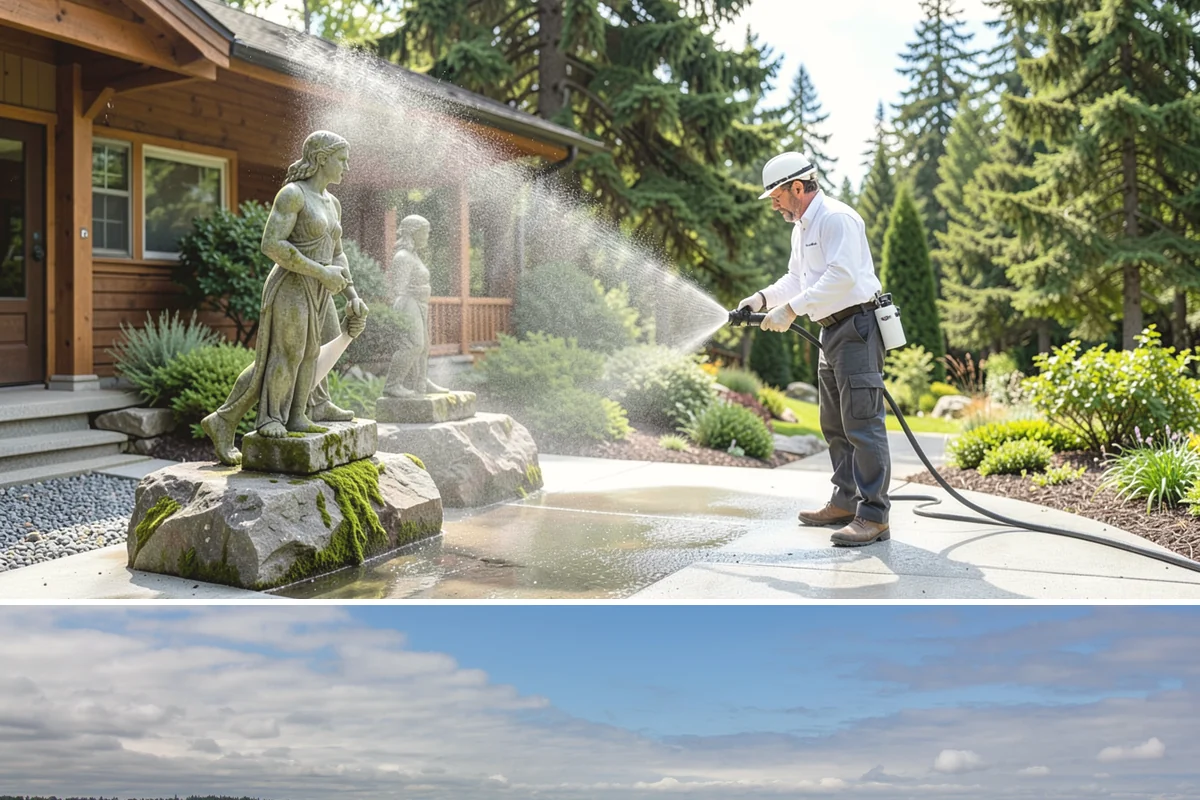 Cedar Siding Washing in University Place, Pierce County, WA - The dry months of summer are ideal so cedar dries completely and holds any new stain applied afterward.