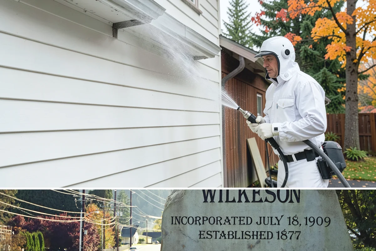Cedar Siding Washing in Wilkeson, Pierce County, WA - The dry months of summer are ideal so cedar dries completely and holds any new stain applied afterward.