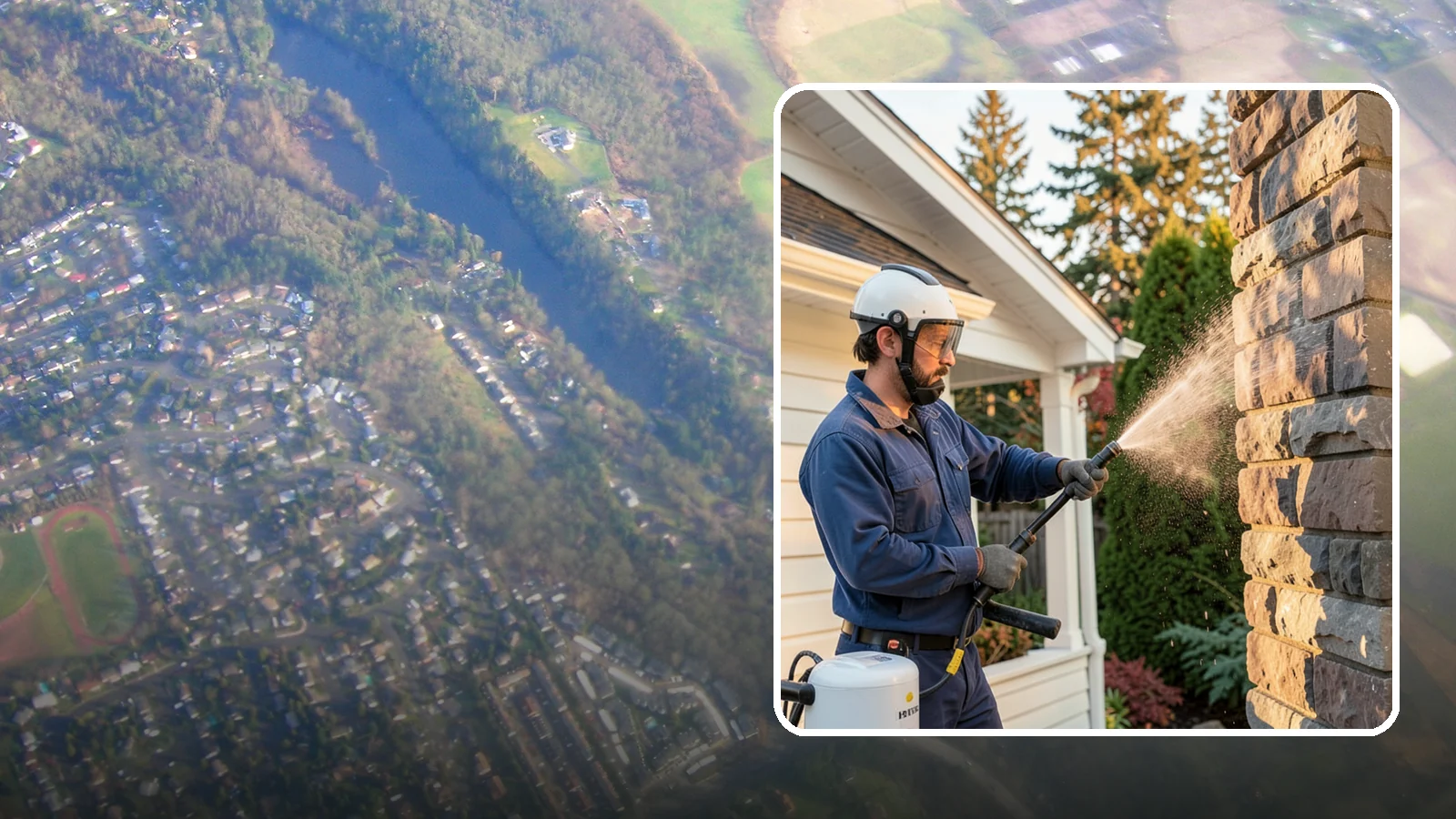 Chimney Exterior Cleaning in Algona, King County, WA - We clean the exterior of masonry and sided chimneys to remove algae, soot streaks, and moss from their weathered faces.