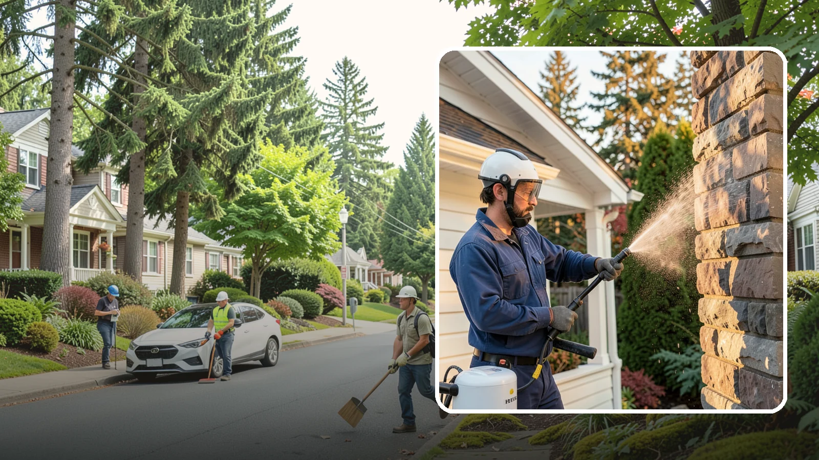 Chimney Exterior Cleaning in Beaux Arts Village, King County, WA - We clean the exterior of masonry and sided chimneys to remove algae, soot streaks, and moss from their weathered faces.